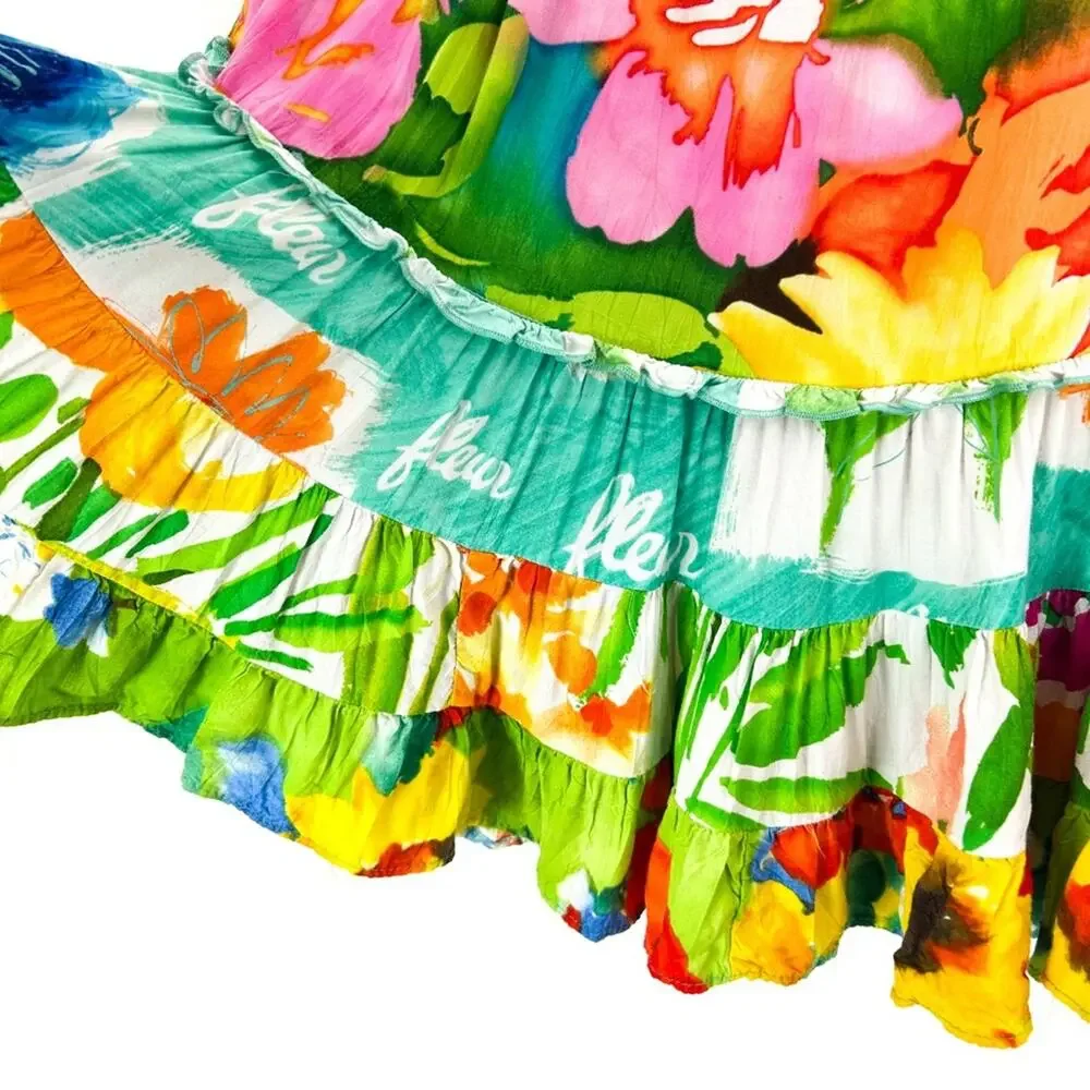 Vintage Jams World Skirt Parisian Garden Tiered Mini Colorful Watercolor Small‎